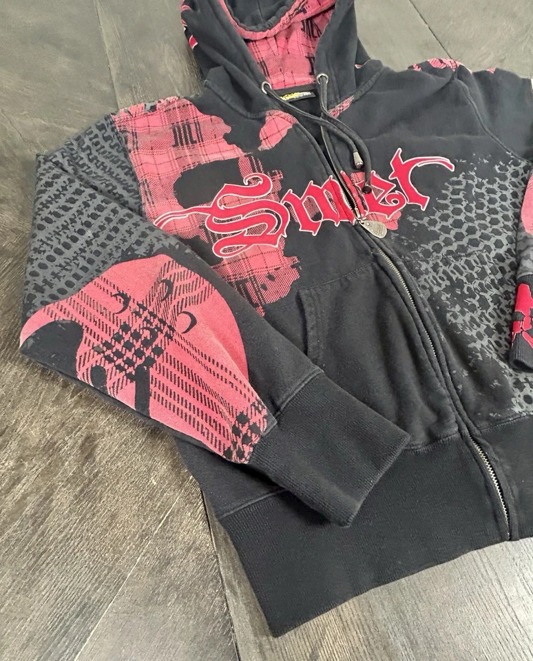 Sudadera con Capucha Vintage Smet Christian Audigier Gráfica Cremallera Talla Pequeña Streetwear Grunge Foto 3 de 4
