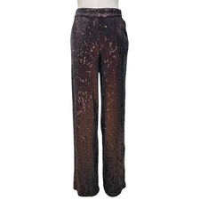 NWT Express Holiday Sequin Sparkle Party Festival Bronze Wide Leg Pants Sz 0R