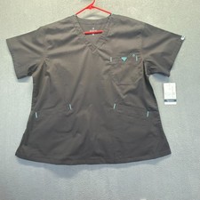Med Couture Women's 8403 Signature V-Neck Scrub Top, NWT Gray/Green Size XL