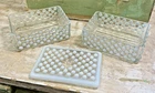 VTG Anchor Hocking Moonstone Hobnail Opalescent Box Set 2 + 1 Lid Trinket Box