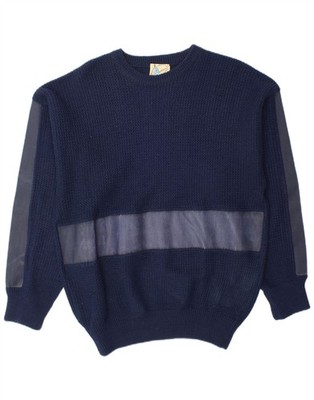 BY AMERICAN Herren Pullover Sweater mit U-Boot-Ausschnitt Large Navy Blau CF01