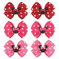 Baby Hair Accessory Set: 6 Piece Mouse Ear Bows and Clips for Girls, Women - Bir
