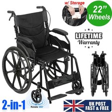 Self Propelled Wheelchair Folding Black Lightweight Foldable Manual Wheel Chair