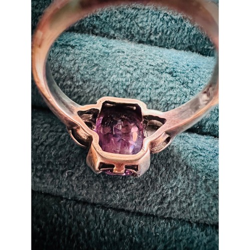 Anello in argento sterling rosa viola tormalina misura 5,5 grande pietra sfaccettata 925 - Foto 8 di 10