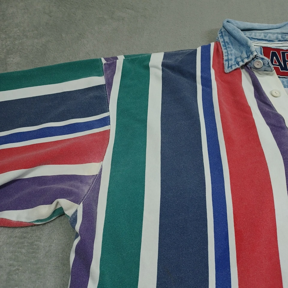 Vintage American Eagle Shirt Mens XL Blue Striped Rugby 90s Denim Collar - Image 2 of 4