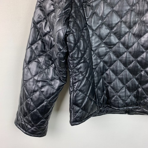 Marcia Collection Jacket Black Leather Quilt Design Collarless Zip Lined Size XL - Picture 8 of 13