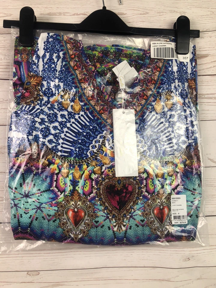 Camilla Girls Sz 8 LUCKY CHARMS A-Line Gathered Dress Crystals NWT $279 - Image 3 of 4