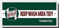 CASTROL OIL KEEP WASCHBEREICH ORDENTLICH METALL GARAGENSCHILD. GARAGE HYGIENE BLECHSCHILD.