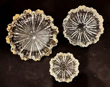 Vintage MCM Clear Glass Ashtray Stacking Set Of 3:   5.5", 4" & 3"  RARE!