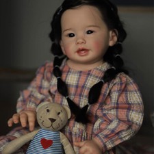 28'' Reborn Baby Doll Finished Toddler Girl Rooted Hair Cloth Body Handmade Gift