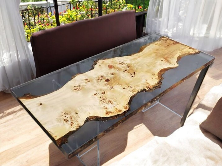 48x30 Clear Epoxy Wood Dining Table Handmade Resin Art Furniture Modern Home Deco-image