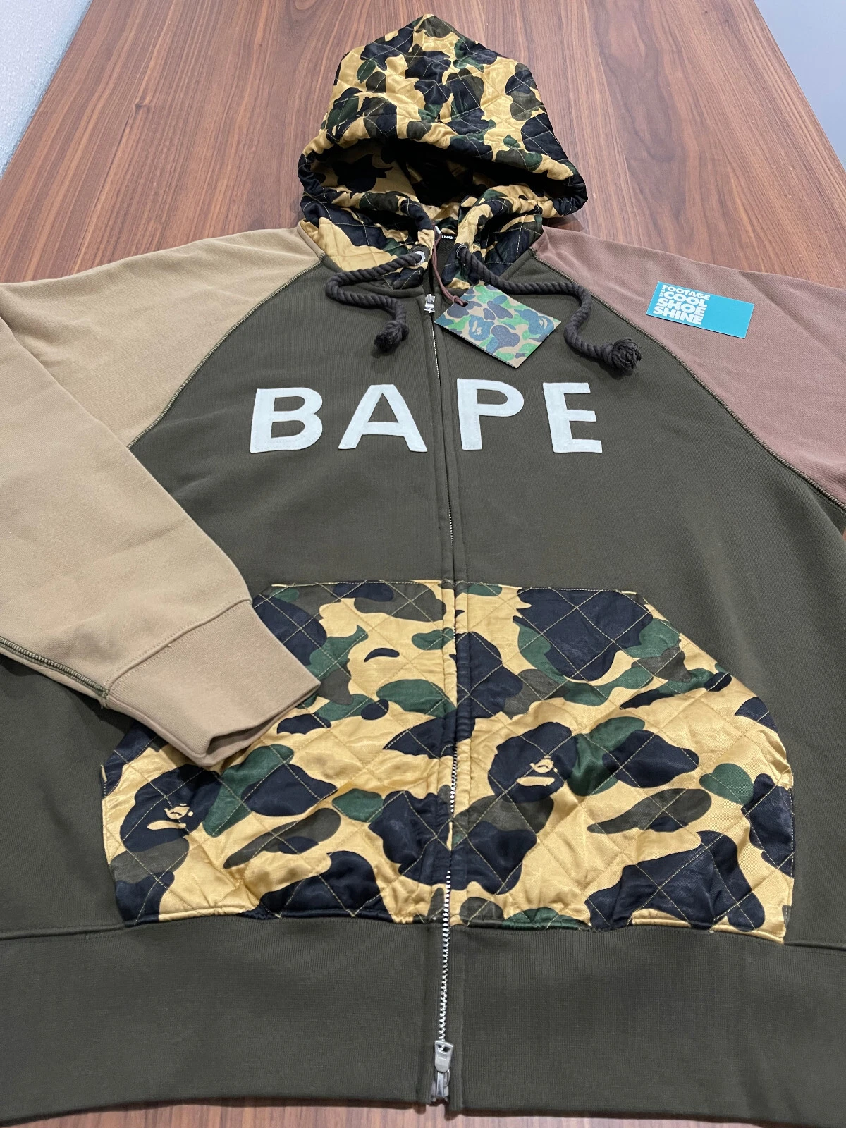 A BATHING APE (BAPE) A BATHING APE BAPE 1ST CAMO FULL ZIP FELPA CON CAPPUCCIO GIACCA MILO OLIVA DRAB ORO MARRONE XL