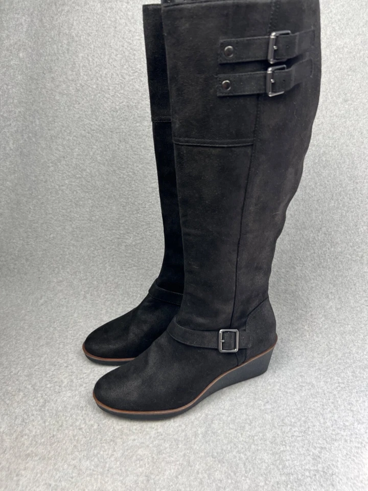 A2 By Aerosoles Robins Egg Black Zip-Up Knee Height Wedge Boots 9.5 Black - Image 2 of 4