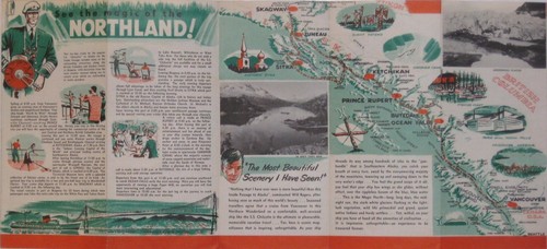 1953 UNION STEAMSHIPS Cruise Tour Map Brochure ALASKA & YUKON on SS "Chilcotin" - Picture 3 of 6