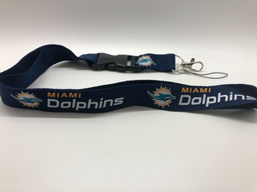 Miami Dolphins Lanyard ID Badge Key Chain Clip Face Mask Holder Strap Saver - Picture 1 of 8