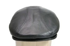 Men's Real Leather Gatsby Black Cap Golf Driving Ascot Flat Cabbie Ivy Newsboy