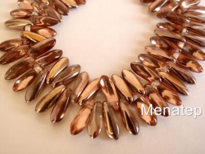 50 3 x 10 mm Czech Glass Dagger Beads: Apollo Gold