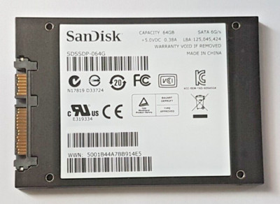 64GB SATA-III SanDisk SDSSDP-064G SSD 2D-NAND MLC 2.5'' Internal Hard Drive
