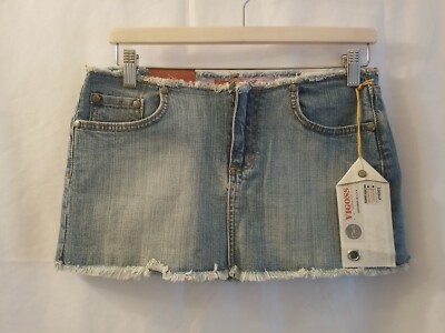 Vigoss Jeans Mini Denim Skirt Sz 5/6 Juniors Blue Medium Wash Raw Waist Hem 