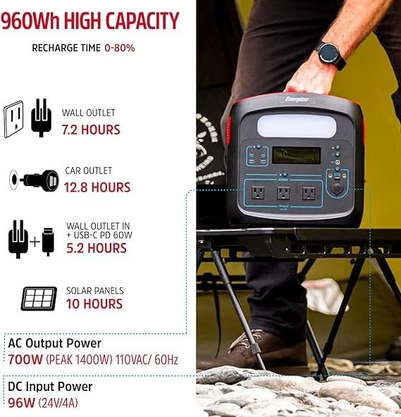 Energizer PPS960W2 960W MAX Portable Power Station Solar Generator New - Image 2 of 4