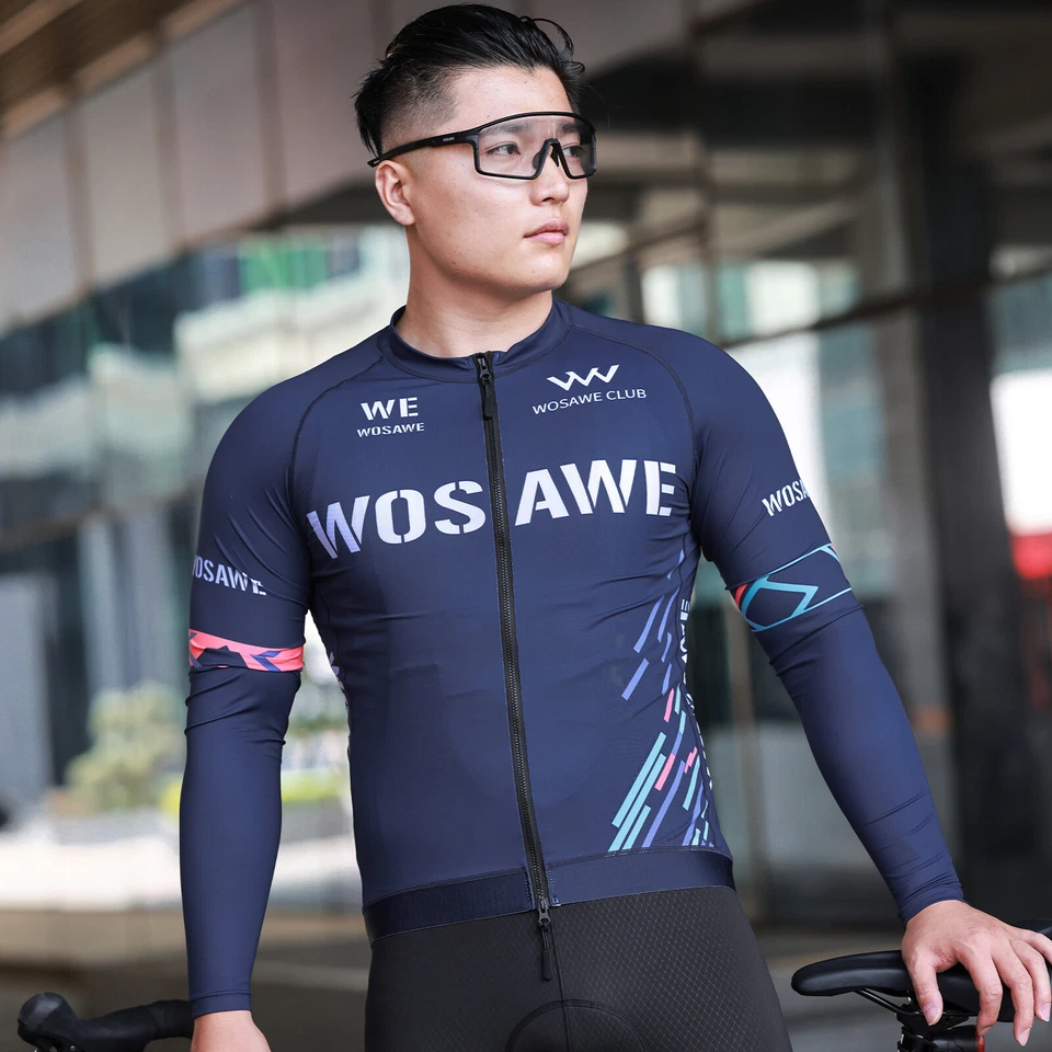 WOSAWE Men Cycling Top Moisture Wicking High Elasticity Skin-friendly YKK Zipper - Image 3 of 4