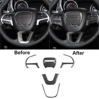 5Pcs Kohlefaser-Lenkradverkleidungs-Abdeckungsverkleidung für Dodge Challenger