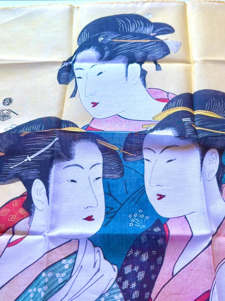 New Hankie 16" Printed Cotton"Three Beauties of the Present Day"Kitagawa Utamaro - Image 4 of 4