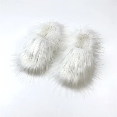 Women Winter Plush Slippers Flat Faux Fur Slides Furry Home Warm Non-slip Shoes