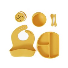Silicone Feeding Set by Muqee Peeko in Yellow including all Baby Dinnerware s...