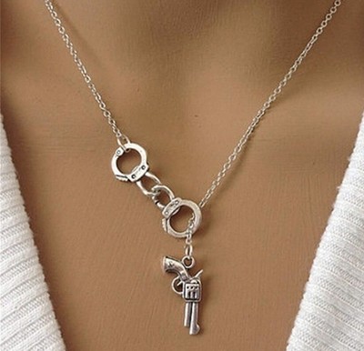 Silver Tone Handcuffs And Gun Necklace | eBay