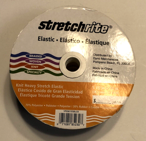 Elastic Stretchrite Spool Heavy Knit Spool 7 Yards 12" Remain 1-1/2" Black - 第 1/6 張圖片