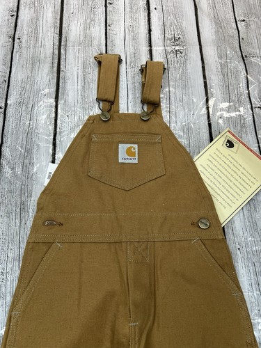 Vintage NWT 4T BU406 CARHARTT Tan Overall Bibs Double Knee Youth Kids MADE USA - Picture 2 of 9