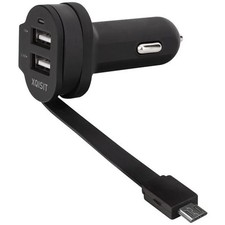 Xqisit Car Charger Dual USB 6A + MicroUSB Cable Black