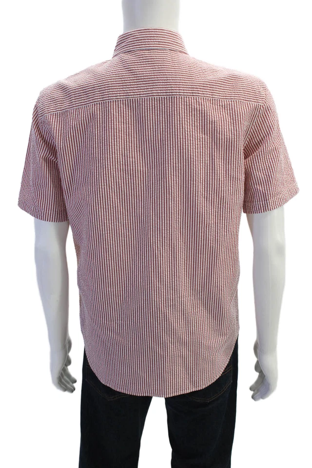 Club Monaco Mens Striped Slim Fit Button Up Shirt Red Size M - Image 3 of 4