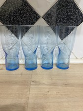 Pepsi Blue Highball Embossed Tall Glass X4 0.5L All Good Condition Collectible