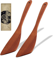 2 Pcs Solid Wood Spatula Set for Nonstick Pans, 12-inch Ergonomic Kitchen Tool
