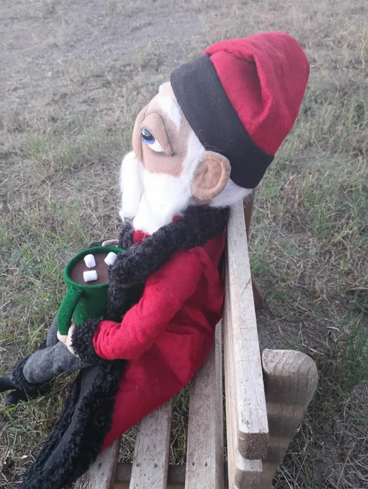 Muñeca hecha a mano arte popular SANTA CLAUS & COCOA Navidad primitiva 28" Poppywise Foto 3 de 4