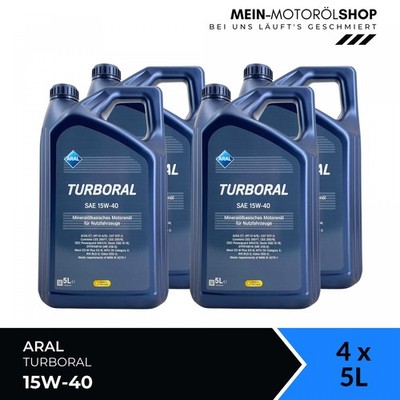 Aral Turboral 15W-40 ACEA E7 API SL MAN Volvo LKW Motoröl 4x5 Liter = 20 Liter
