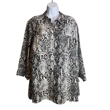 Jones New York Women's Linen Snakeskin Button Up Tunic Blouse Size 2X Lagenlook