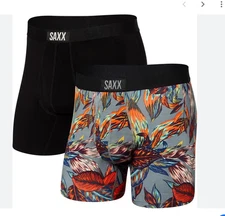 Mens Saxx ULTRA 2pack Boxer Briefs Ultimate Comfort Exotic Leaves & Black Medium