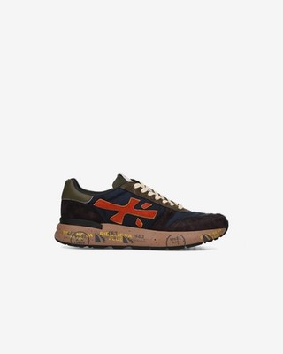 Premiata Men's Sneakers in Blue Suede with Green Details Art. MICK 7721