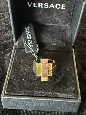 VERSACE FASHION MEN'S RING - GOLD-TONE - SIZE USA 9 Made in Italy