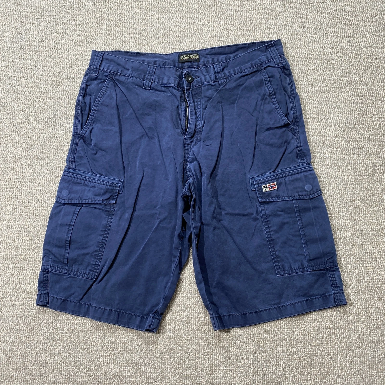 Napapijri Cargo Shorts Mens 32x11* Blue Lightweight Cotton Hiking Outdoor