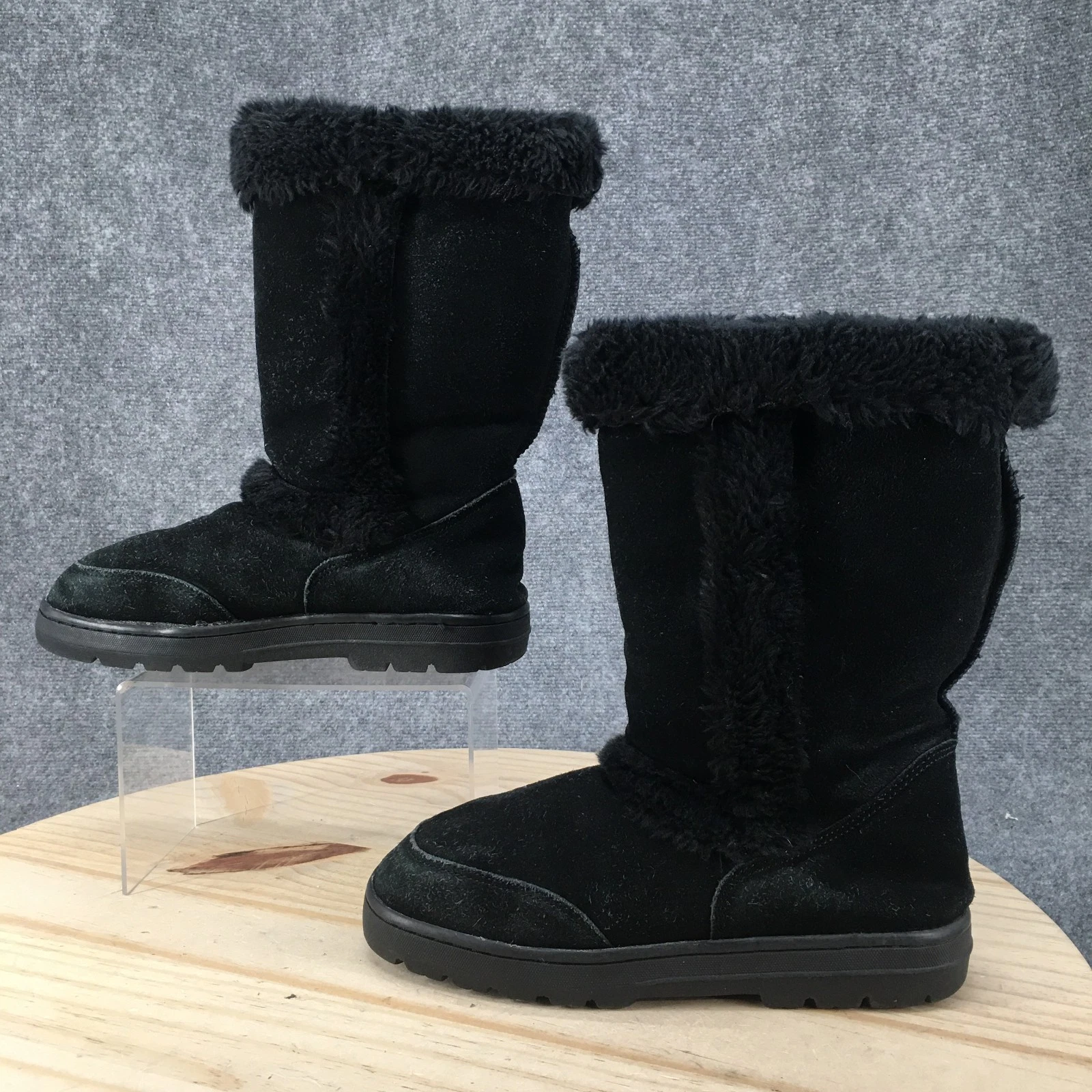 Style & Co. Boots Womens 9 Witty Snow Black Leather Mid Calf Pull On Round Toe