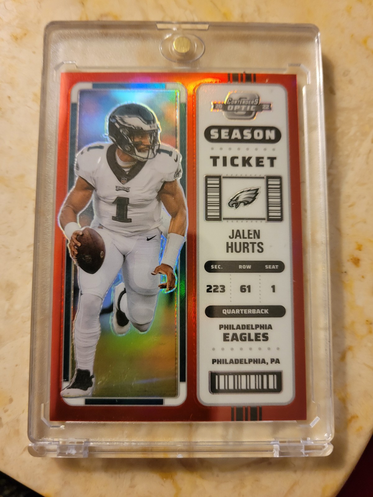 2022 Panini Contenders Optic - Season Ticket Jalen Hurts #43 Red Prizm 146/175