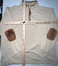 Orvis Sweater Men’s XXL 1/4 Zip Tan Pullover Leather Elbow Patches