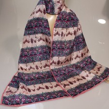 NWT Anne Klein Pink Purple Arabesque Oblong Silk Scarf, Hand Rolled 1980s VTG