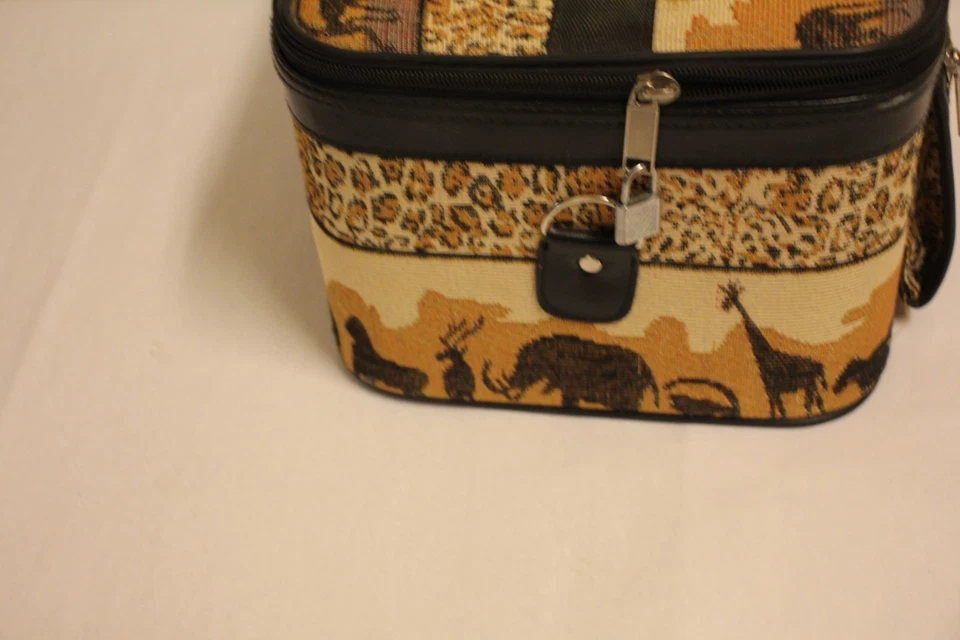 De colección Safari Animal Tapiz Maquillaje Tren Viaje Equipaje Bolsa Estuche con Cerradura y Llave Foto 4 de 4