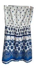 Old Navy Strapless Flowy Tube Dress Sz L White Blue Paisley Boho Festival Hippie