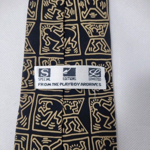 Vintage Keith Haring Dancers Playboy Archives Silk Neck Tie Black Gold 56"x3" - Picture 7 of 8